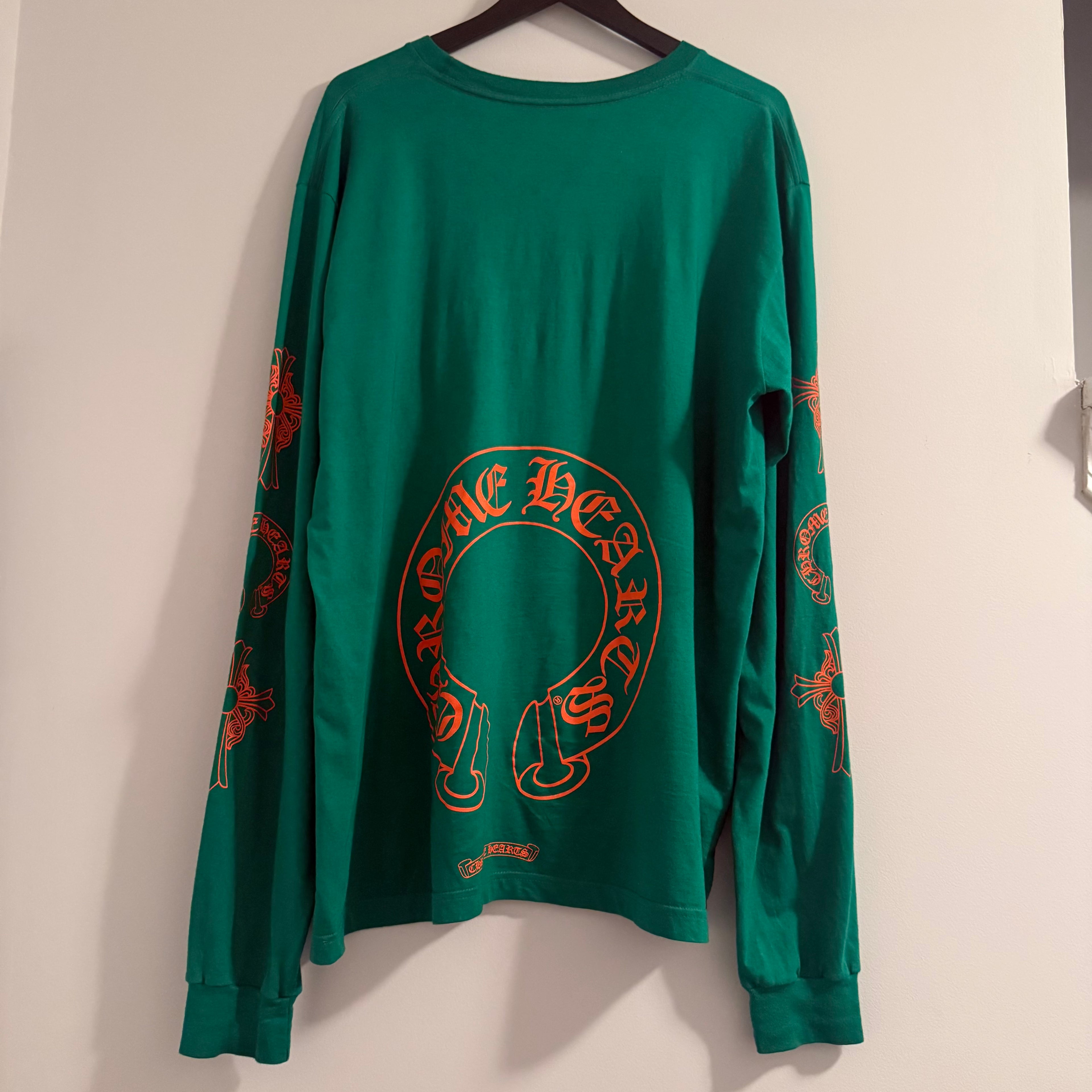 Chrome Hearts Horseshoe Cross Logo Long-Sleeve Green/Orange