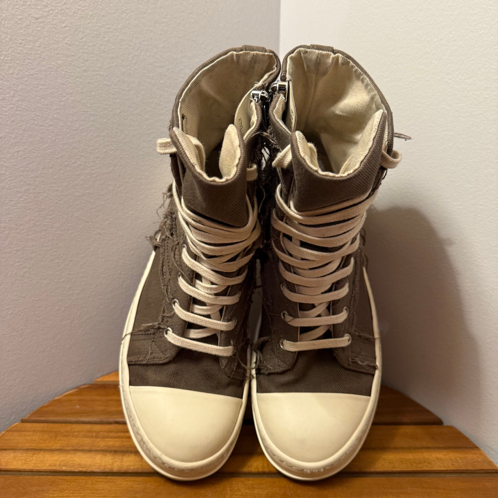 Rick Owens Brown Slashed Denim Sneaker Size 8