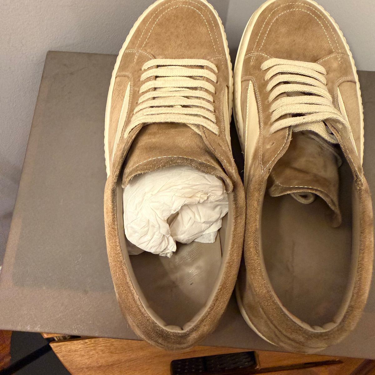 Rick Owens Suede Vintage Flesh/Milk Sneaker Size 10 (43)