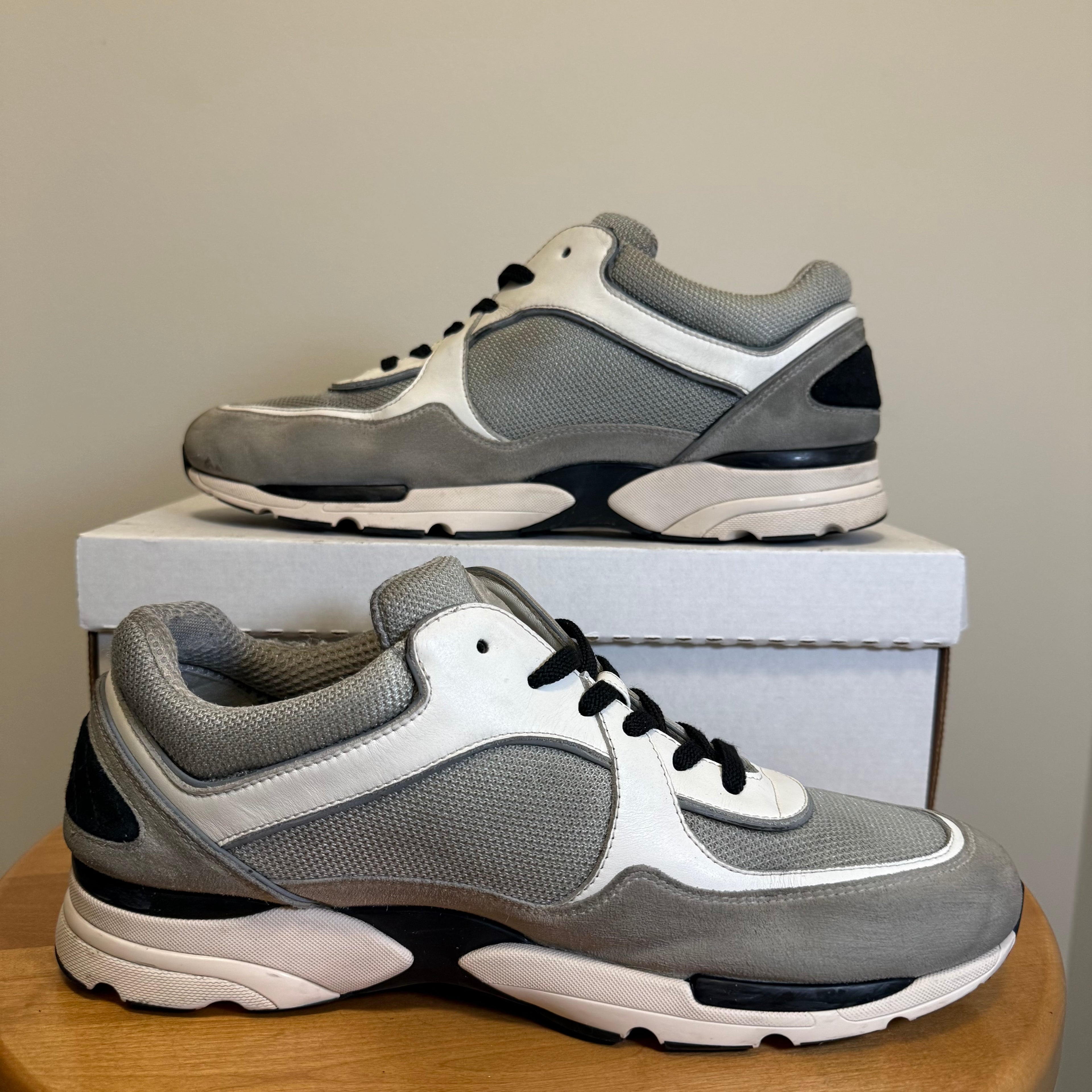 Chanel CC Logo Trainer White Light Grey Black Size 12 (45)