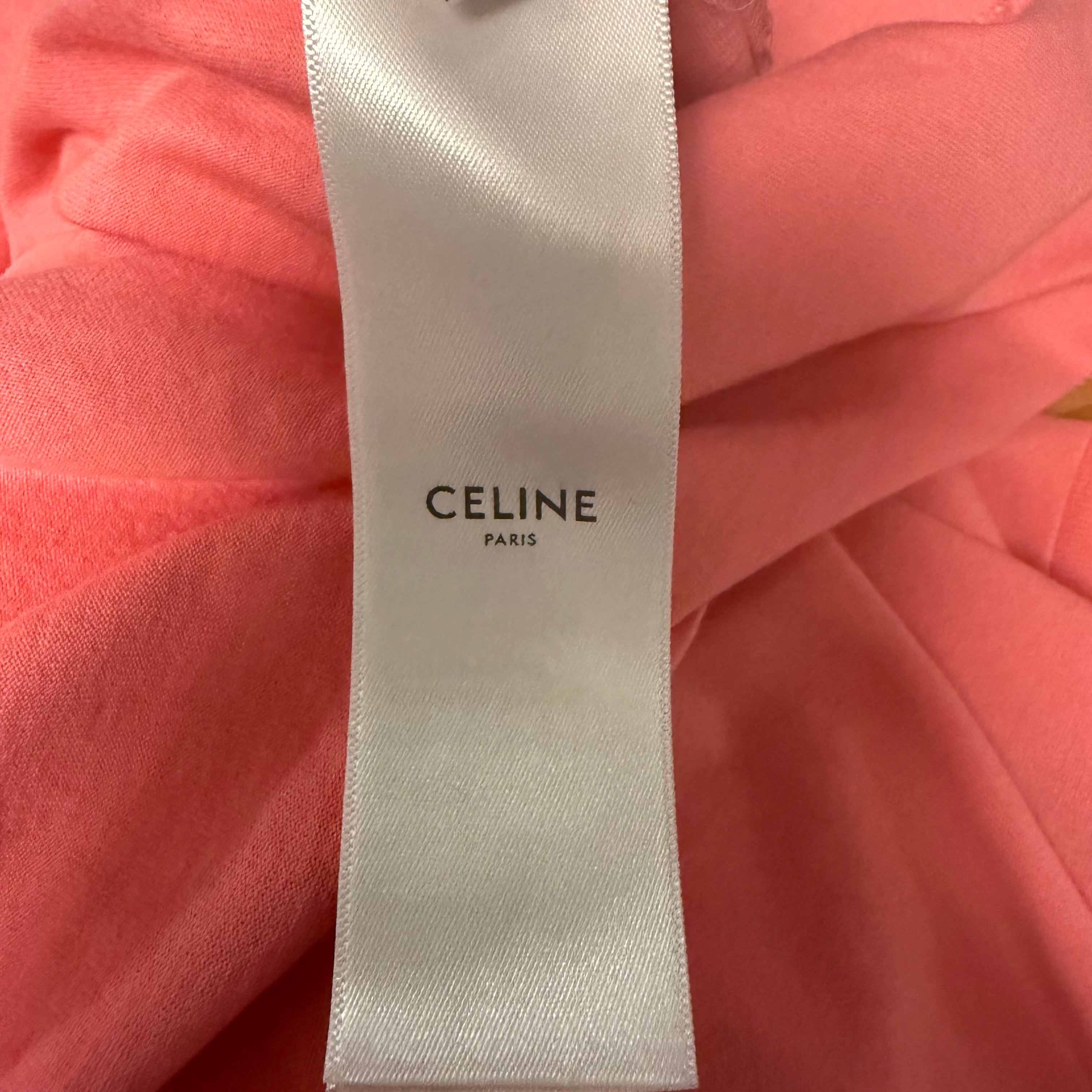 Celine Pink Short Sleeve Logo Shirt Sz Medium