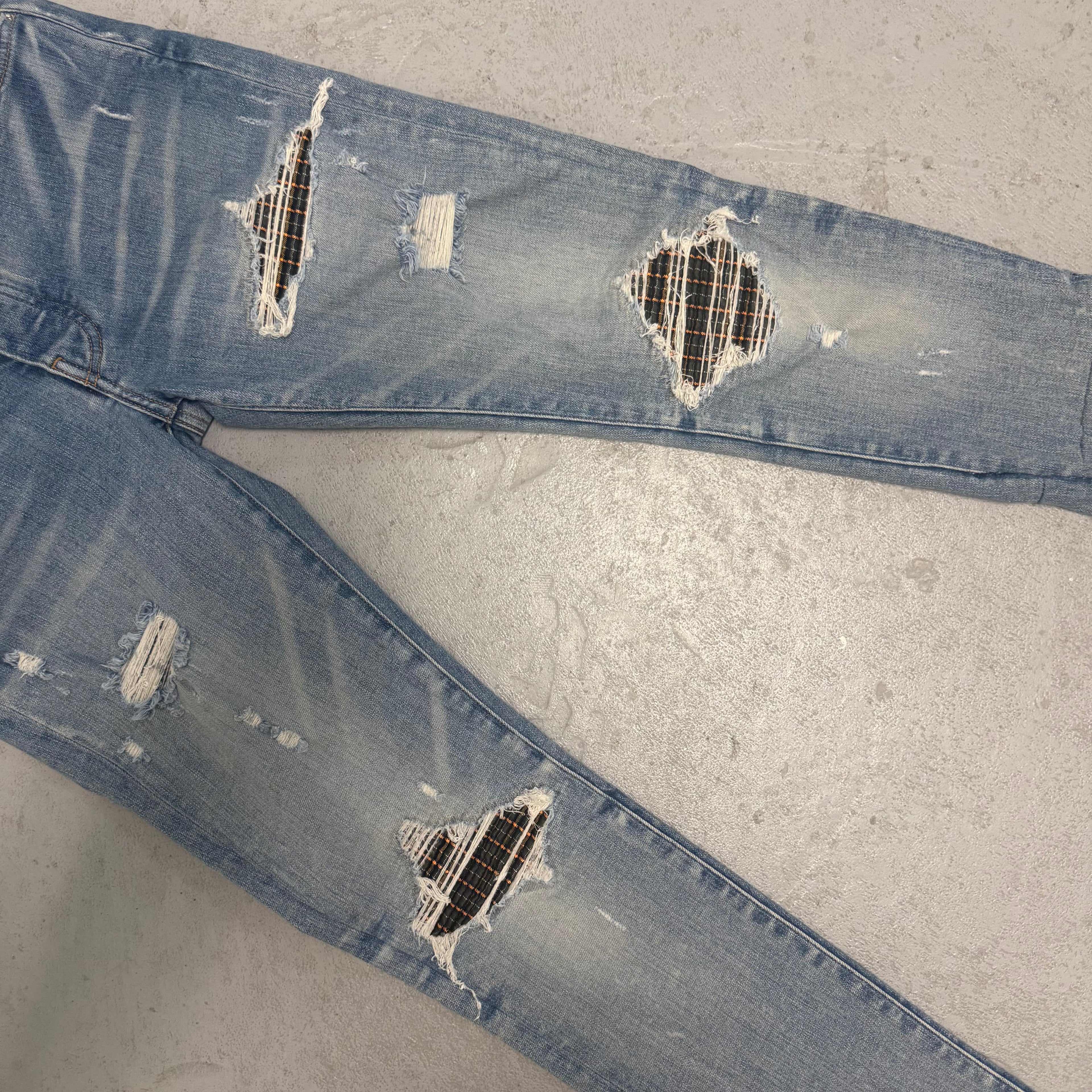 Amiri MX1 Green Plaid Clay Indigo Denim Sz 31