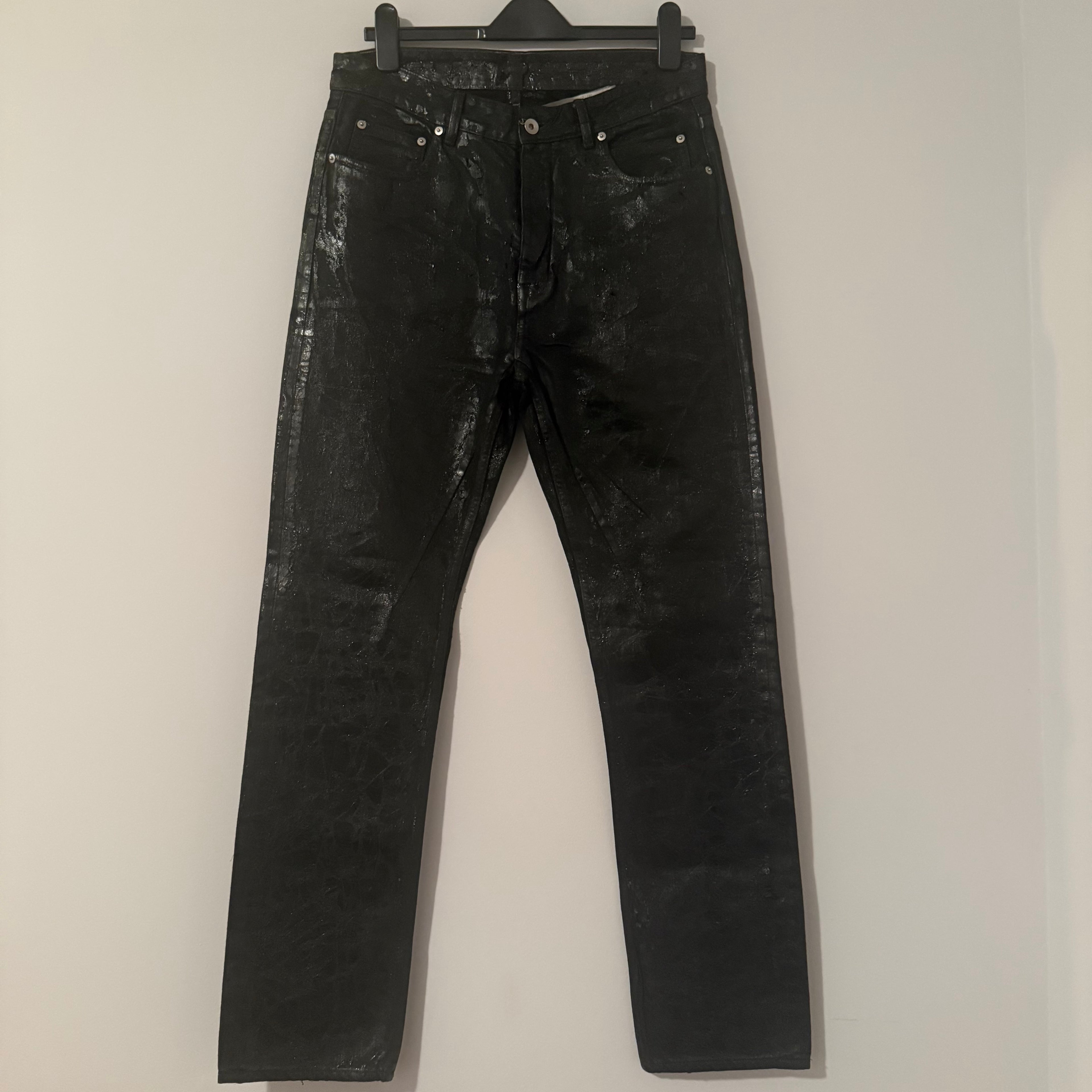 Rick Owens Waxed Black Detroit Cut Denim Size 31
