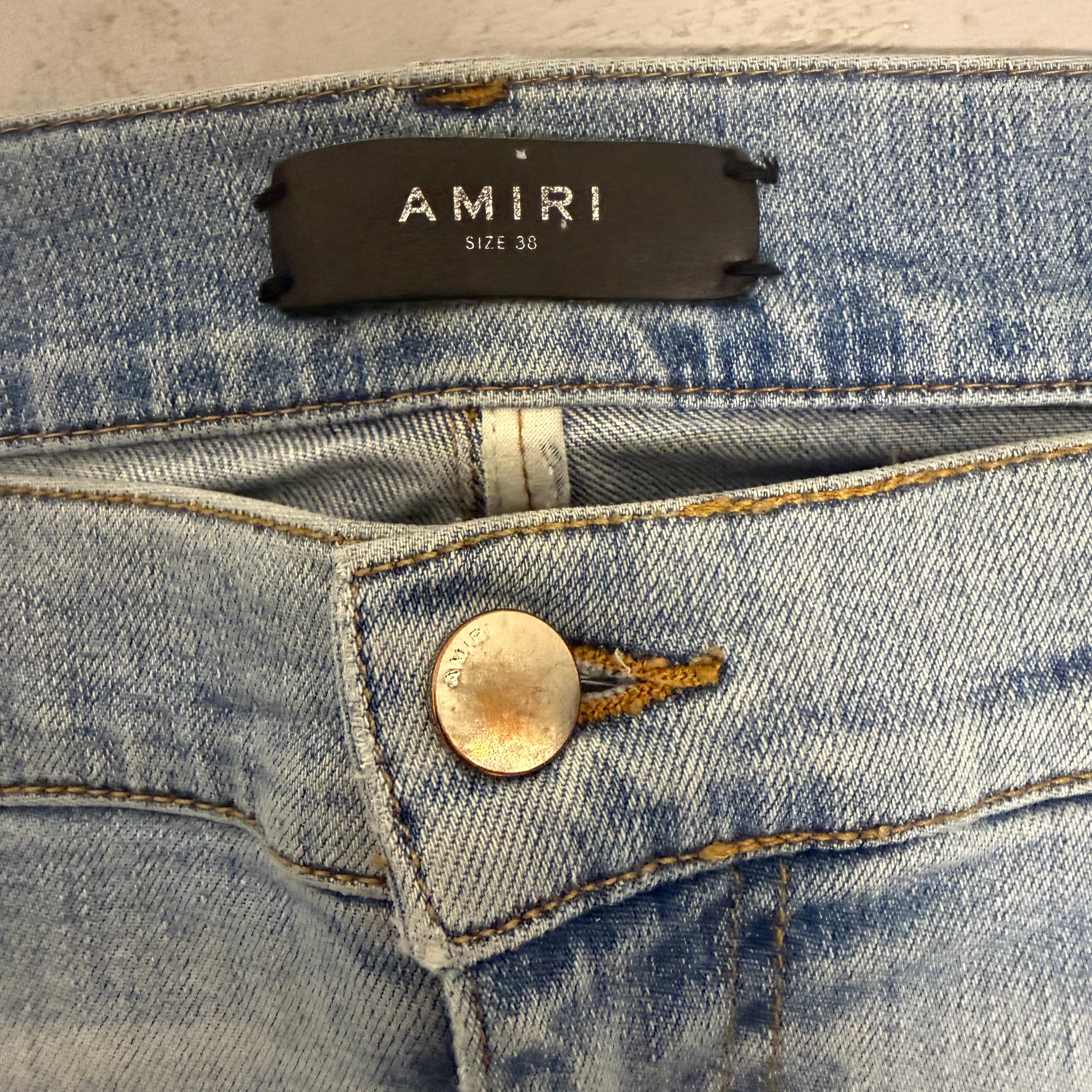 Amiri MX1 White Patch Blue Denim Sz 38