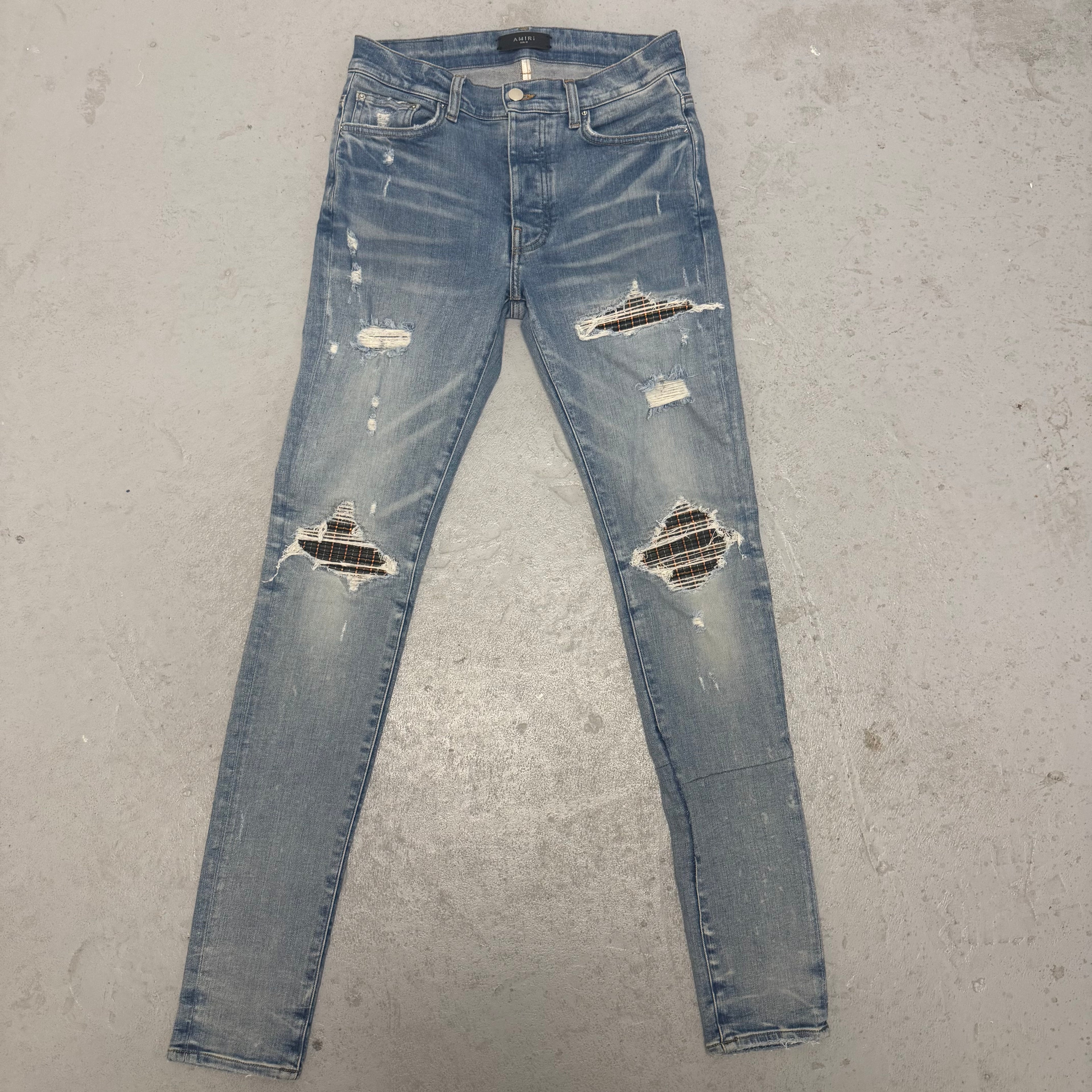 Amiri MX1 Green Plaid Clay Indigo Denim Sz 31