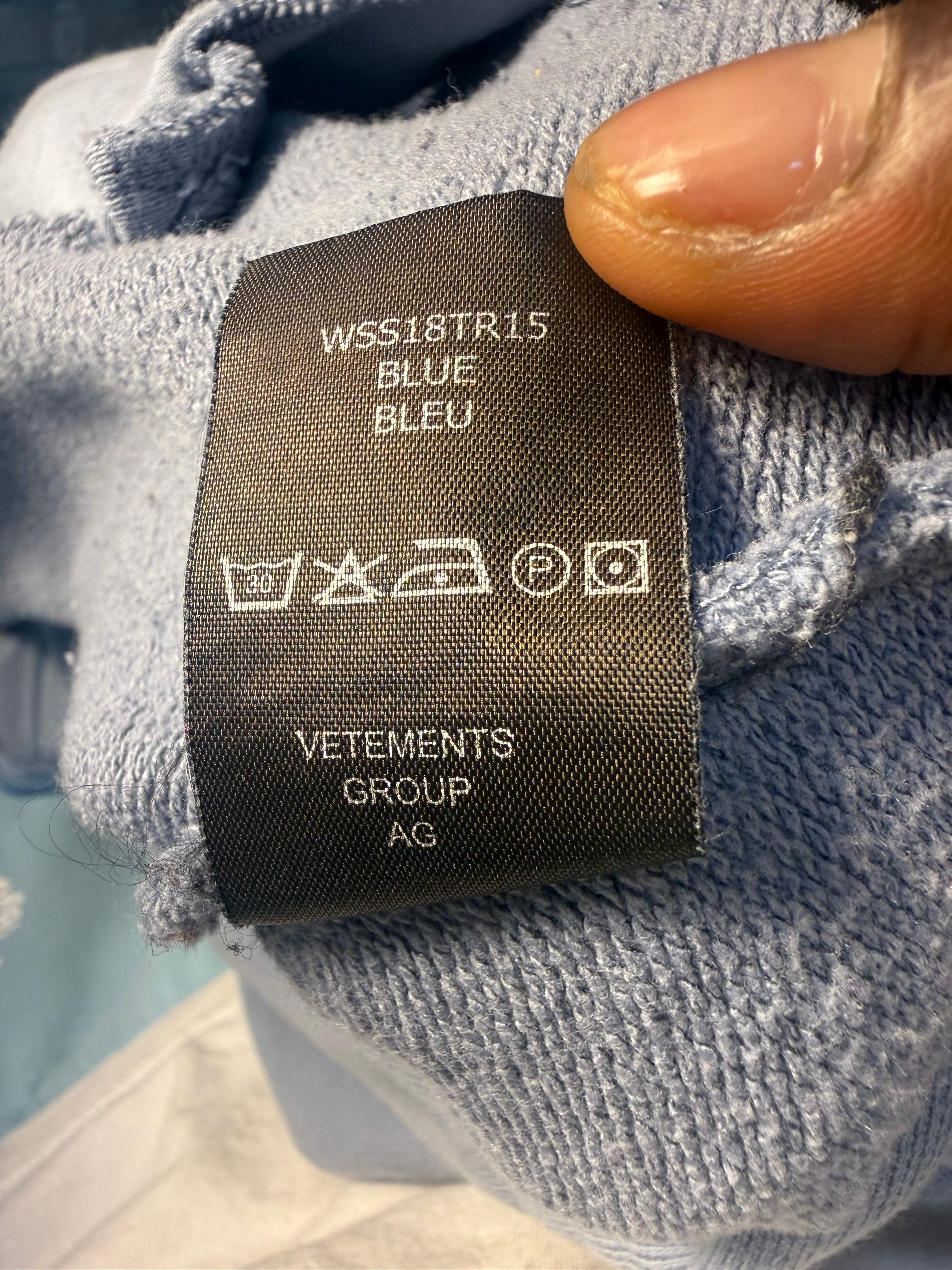 Vetements Blue Care Tag Zip Hoodie Size Medium