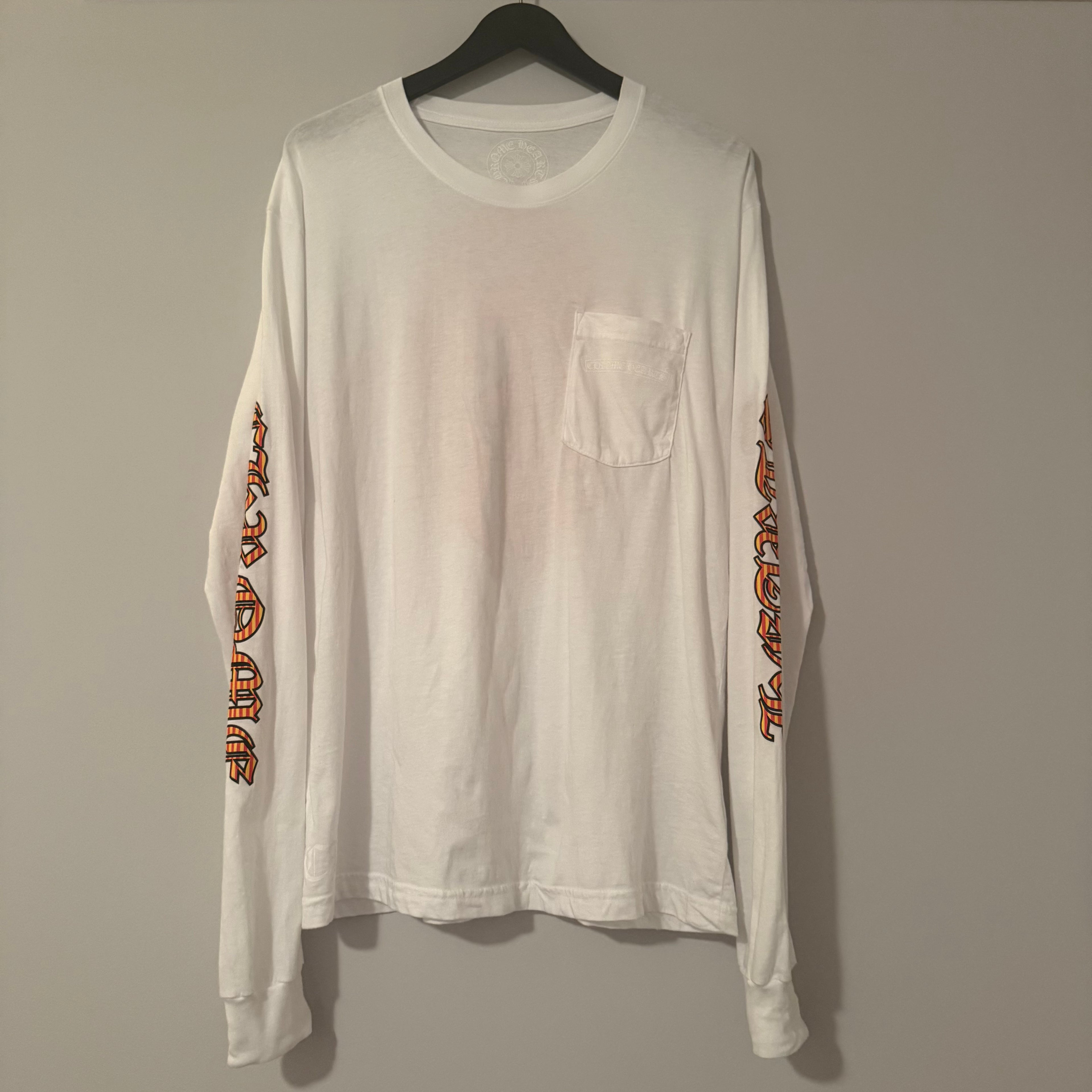 Chrome Hearts White Orange Long Sleeve Pocket Dagger Shirt Size Large