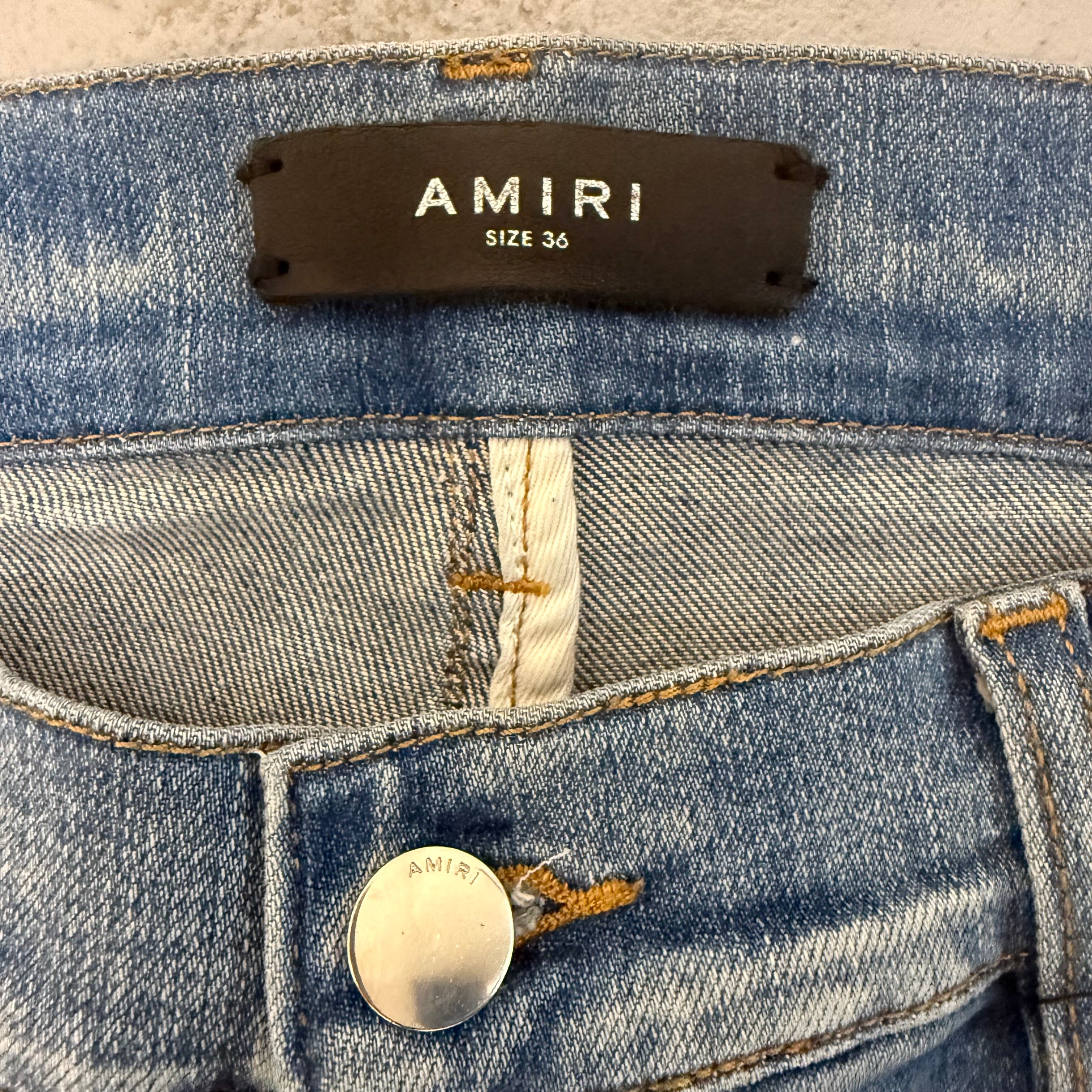 Amiri MX1 Brown Suede Patch Blue Jeans Sz 36