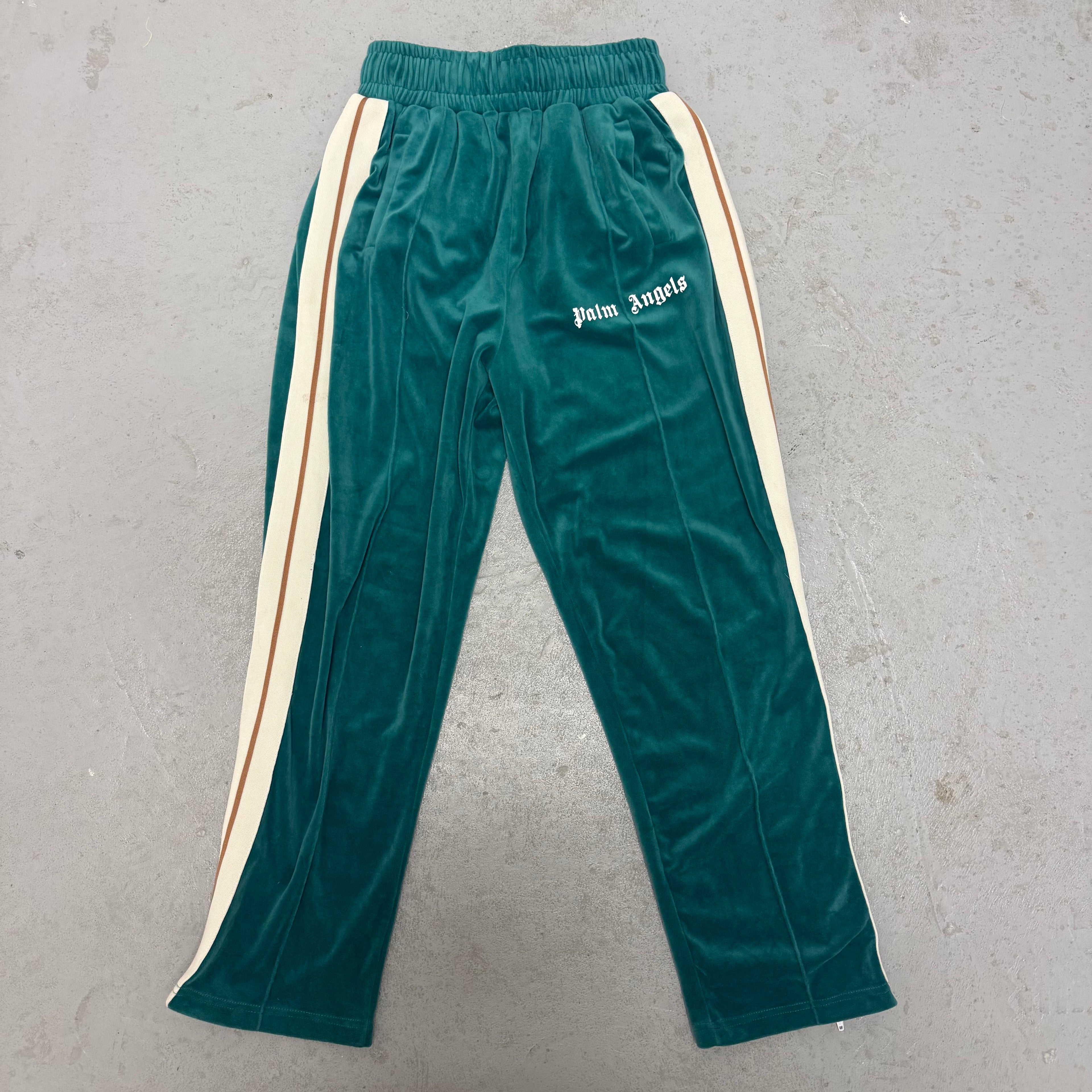 Palm Angels Green Velour Track Pants Sz Small