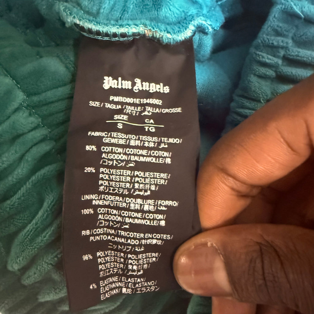 Palm Angels Green Velour Track Pants Sz Small