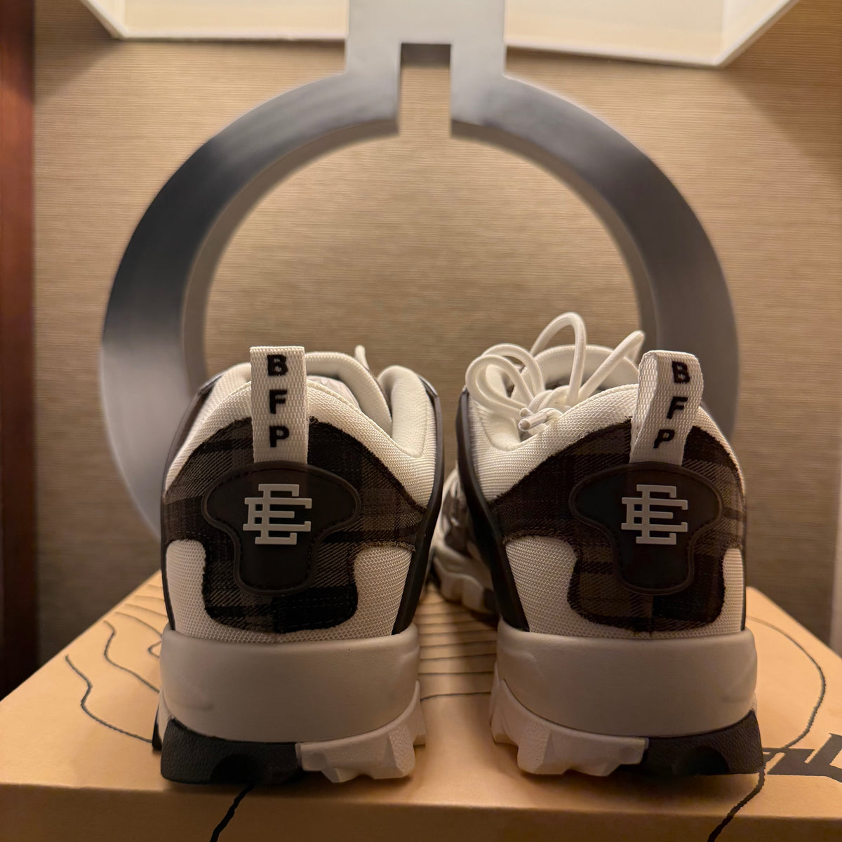 Sicko x Eric Emmanuel Brown/White Plaid Hiking Shoe Size 10